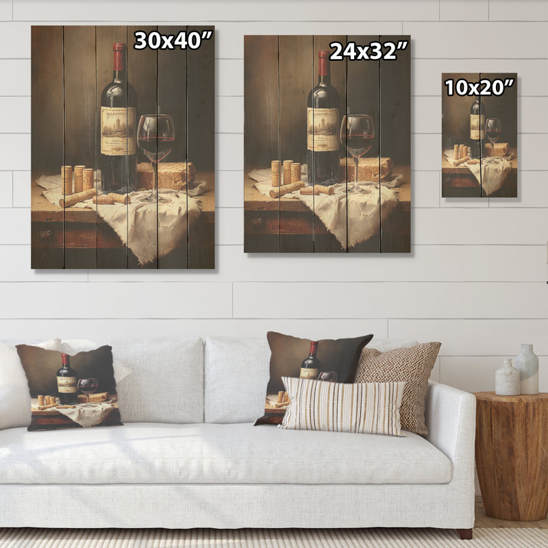 Barolos Body - Vin panneau de bois, art mural sur bois de pin naturel, H 20 po x l 10 po