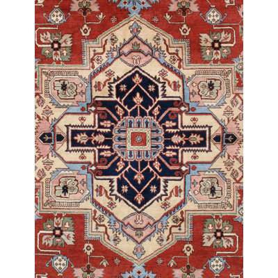 Tapis oriental rouge en laine noué à la main Serapi
