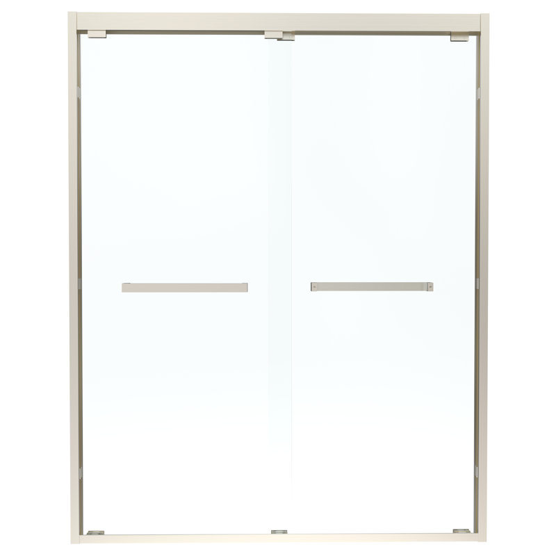 Porte de douche coulissante semi-encadrée en nickel brossé avec verre transparent, Nickel