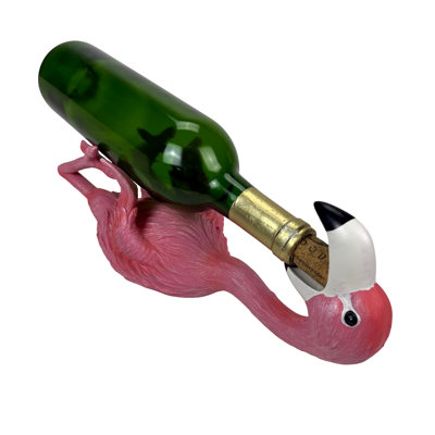 Tropical pink hand painted resin flamingo wine bottle holder by Fancy That, 12 inches wide