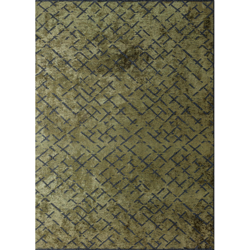 Rapture Green Abstract Luxury Area Rug, Rectangle 7'10" x 11'2", Forest Green