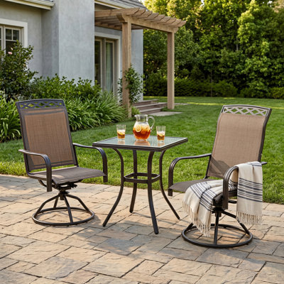  Yardgrace 2-piece Outdoor Swivel Rocking Patio Chair Set, High-back Textilene Dining Chairs With 360° Rotation