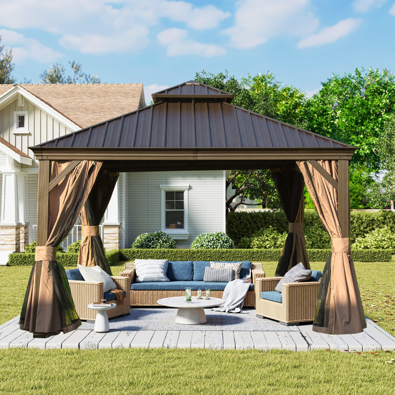 14 pi. L 12 pi. D Pavillon de jardin d'extérieur en acier galvanisé avec double toit