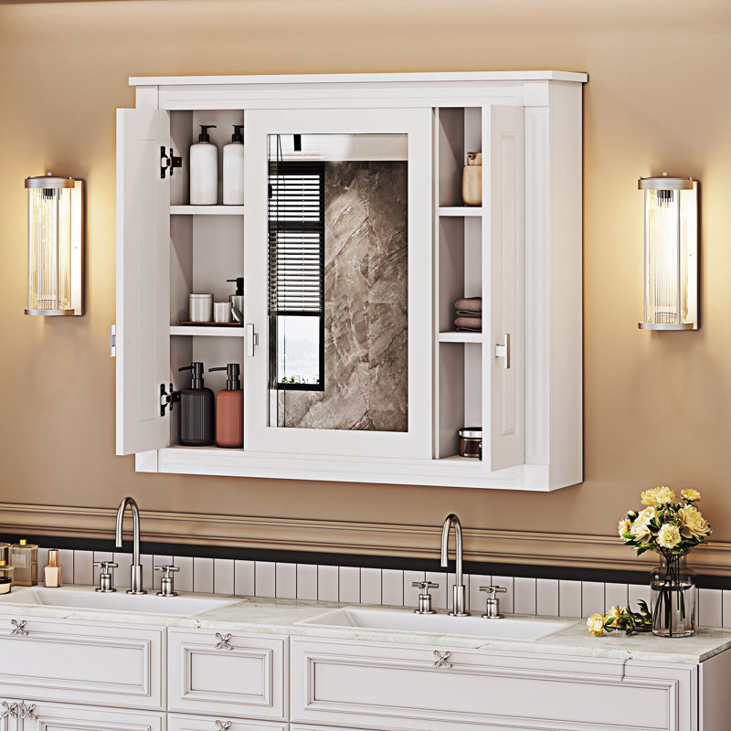 Armoire de salle de bain murale avec miroir, White