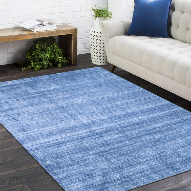 Ariq Abstract Hand Loomed Wool Area Rug in Denim