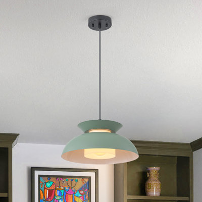 1-Light Dimmable Macaron Green Dome Pendant Light