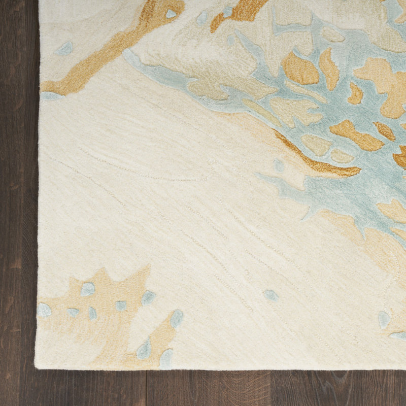 Tapis en viscose touffeté à la main à motif abstrait en jaune / blanc, Rectangle 3 pi 9 po x 5 pi 9 po
