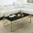 31.4 Inch Modern Two-Tier Square Coffee Table - An Elegant Combination of Clear Glass and Marble Pattern Sticker.It can be used as a coffee table,a side table or a display stand.-235532370