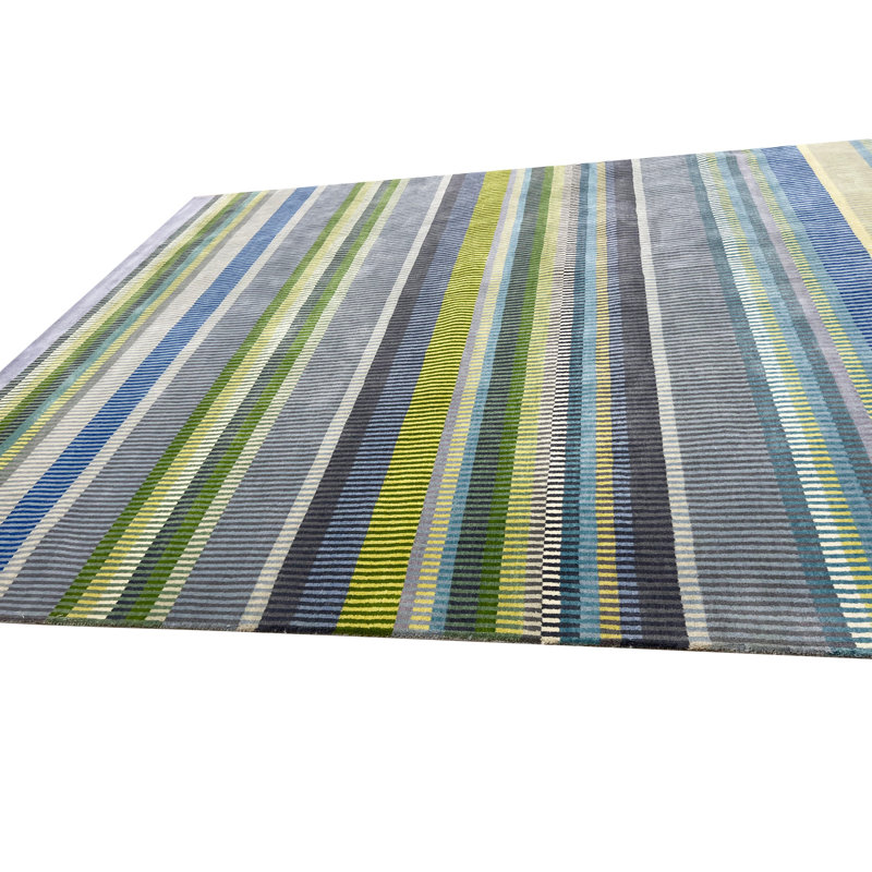 Tapis vert contemporain en laine noué à la main, Rectangle 8 pi x 10 pi