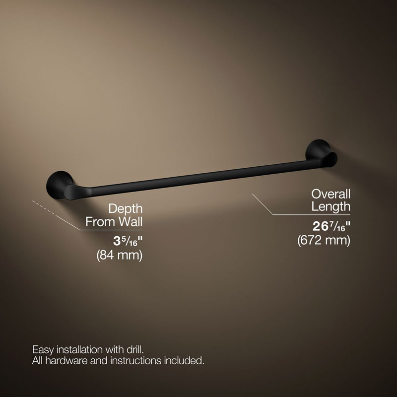 Porte-serviettes Simplice, Noir mat, L 24 po