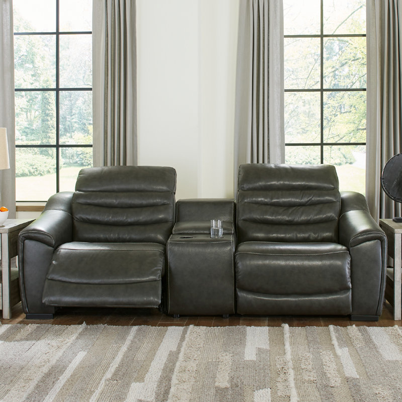 Melynn Leather Power Reclining Loveseat, Dark Gray Genuine Leather