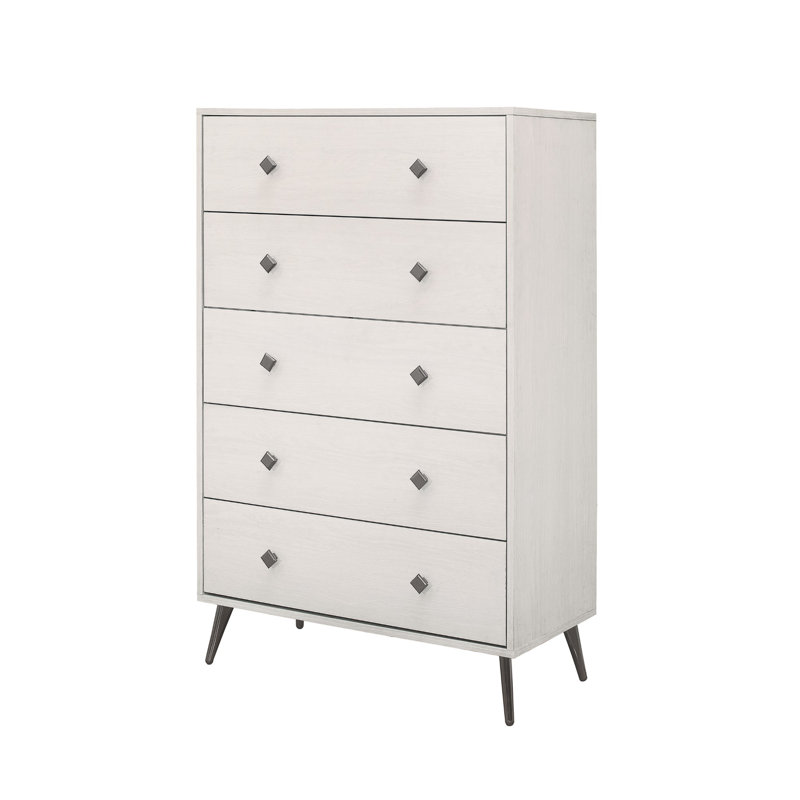 Grayish Beige 5-Drawer Chest with Metal Tapered Legs
