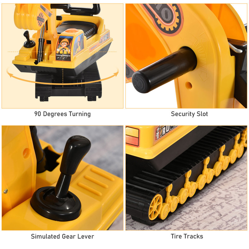 Yellow and Black Ride-On Excavator Toy with Storage Seat
