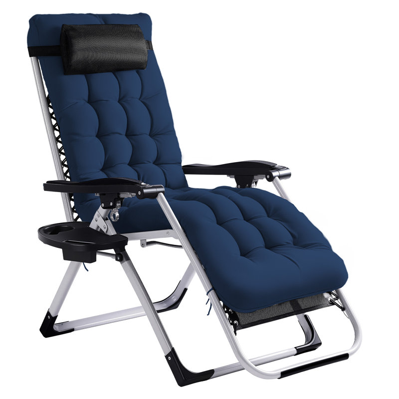 Patio Folding Zero Gravity Chair With  Cushion, Blue