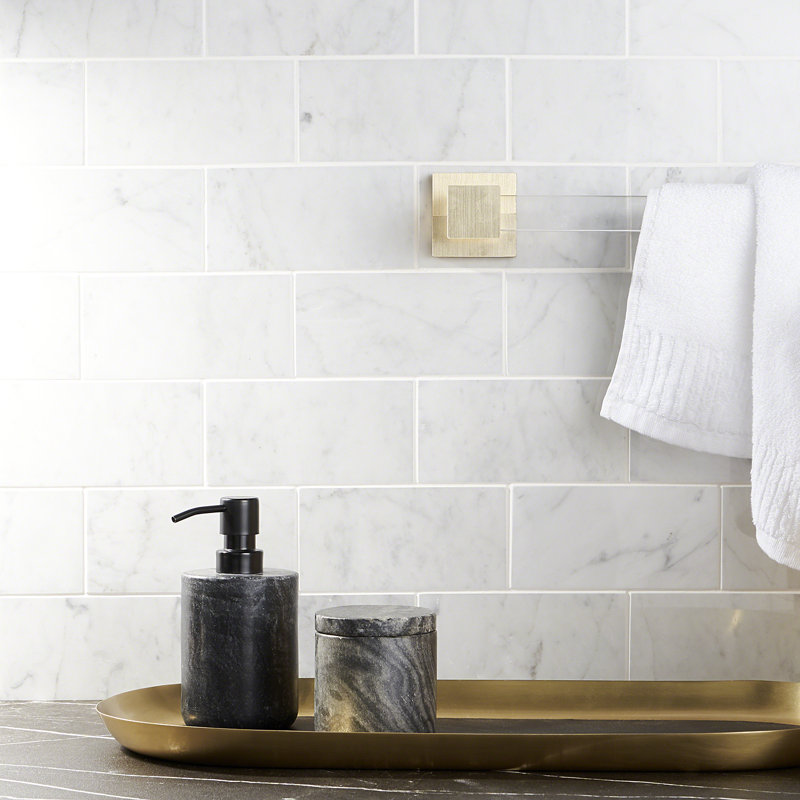 White Carrara 3" x 6" Polished Marble Floor & Wall Subway Tile