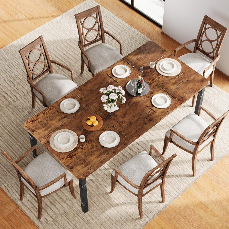 Grande table de salle à manger de 79 po pour 6 à 8 personnes, table de salle à manger rectangulaire moderne, table de salle à manger en bois industriel avec pieds en métal robustes