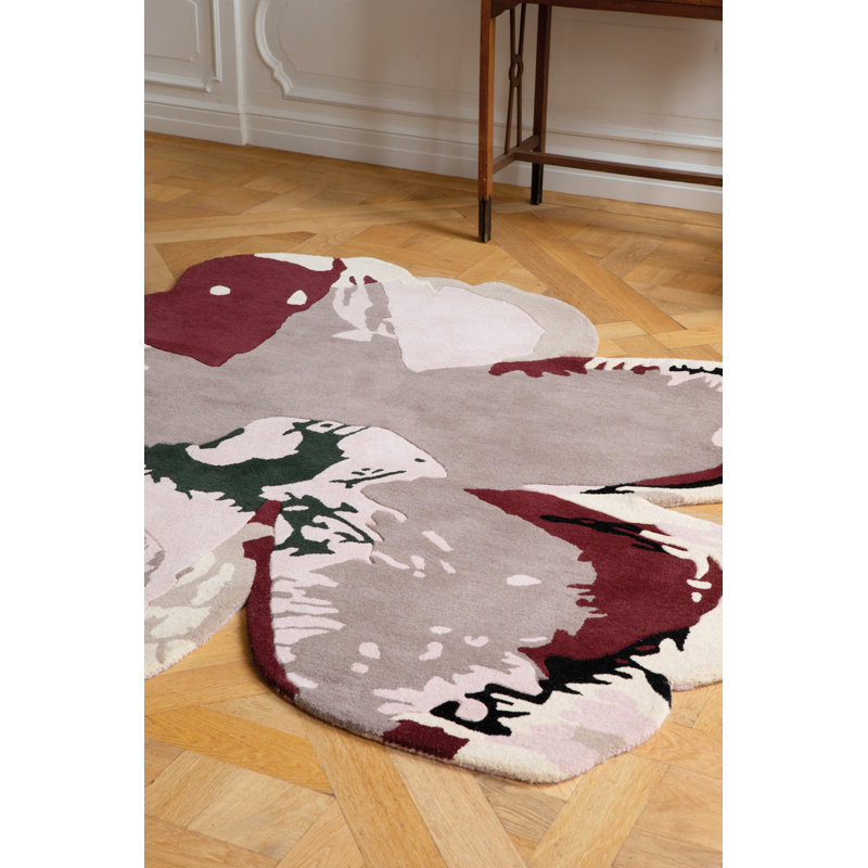 Wool Abstract Area Rug in Ivory/Gray, Novelty 4'11" x 4'11"