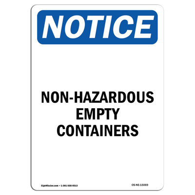 Notice - Non-Hazardous Empty Containers Sign