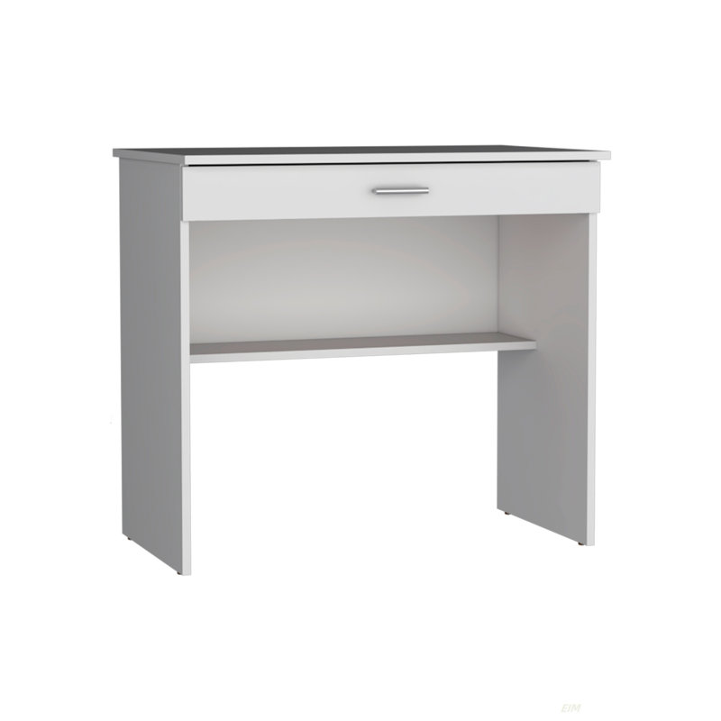 Bureau d'écriture 80 C, poste de travail compact avec tiroir et tablette inférieure (bureau), Blanc