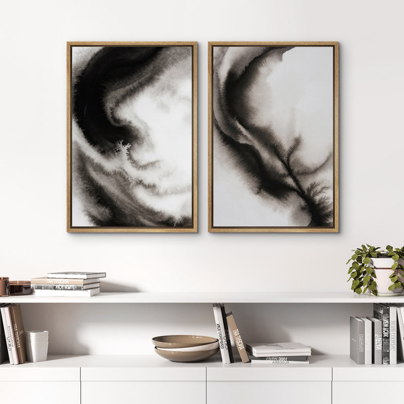 Art mural abstrait, ensemble de 2 reproductions d'art encadrées sur toile, H 24 po x l 32 po, Naturel