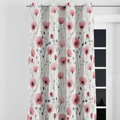 Floral Room Darkening Curtains - Country Farmhouse Rose Meadow Grommet Curtain - 1 Panel