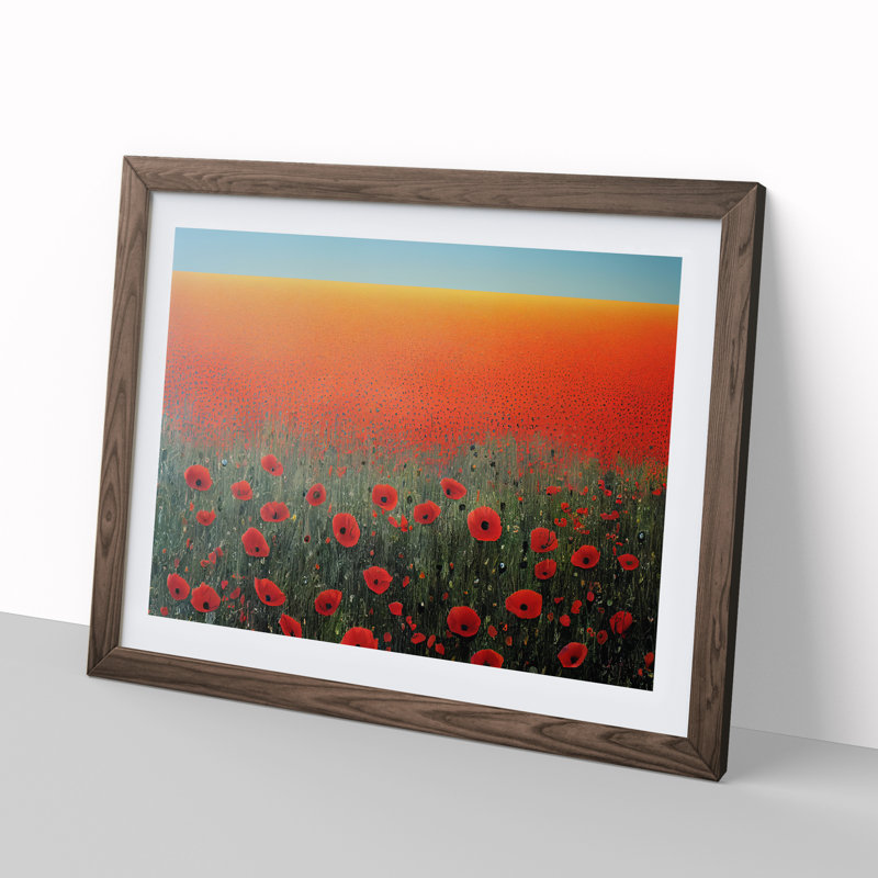 Spellbinding Poppy Field Flowers - Framed Print, Walnut, 46cm H x 64cm W x 2cm D