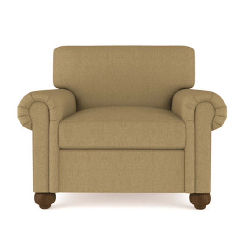 Fauteuil à panneau roulé avec pieds en oignon Leroy, H 36 po x l 41 po x P 43 po, Huître de lin Box Weave, Brun foncé