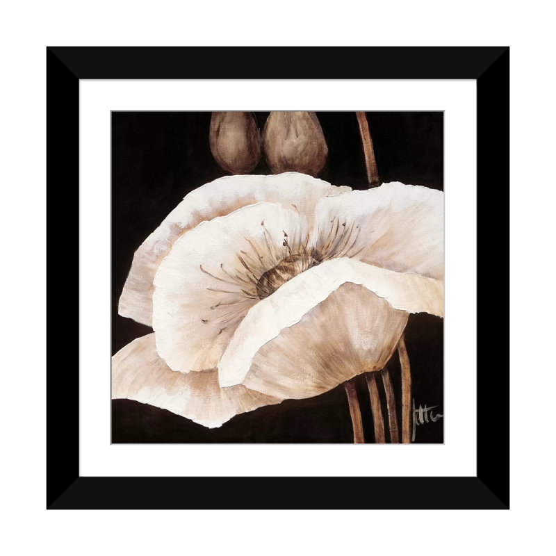 «Amazing Poppies I», impression sur toile, H 16 po x l 16 po x P 1 po, Papier beaux-arts encadré noir, Blanc