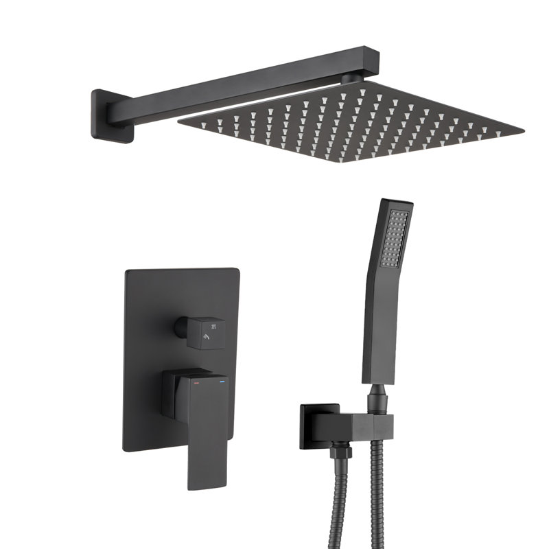 Matte Black Brass Rain Shower Combination With Built - In Hot And Cold Adjustment, Easy Clean Head, Relaxing Ambiance System Function, Flow Extended Use