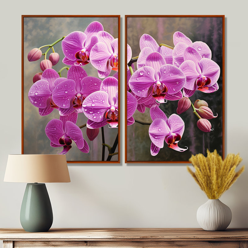 Orchidées roses Oasis I - impressions d'art traditionnelles sur toile, Brun, H 36 po x l 48 po