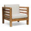 Fauteuil club beige - Structure en bois et tapis imperméables pour une utilisation extérieure : Style moderne du milieu du siècle avec construction