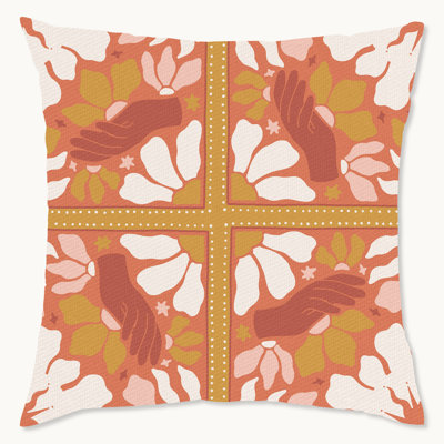 Coussin décoratif intérieur / extérieur en polyester à motif géométrique Retro Hands
