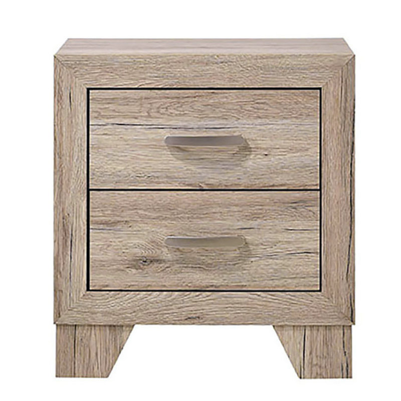 Table de chevet naturelle à 2 tiroirs avec glissières de tiroir Kenlin et pieds fuselés, un essentiel de chambre à coucher élégant et fonctionnel.