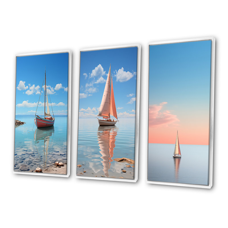 Maritime Sailboard Horizon, White Floater Framed, 28" H x 36" W