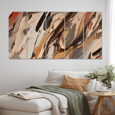 «Terracotta Bliss Texture Abstract VI», reproduction d'art sur toile abstraite - 5 panneaux égaux
