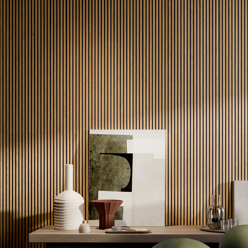 Calme 24" x 48" 3D Wood Panel Porcelain Wall Tile, Honey Maple/Black
