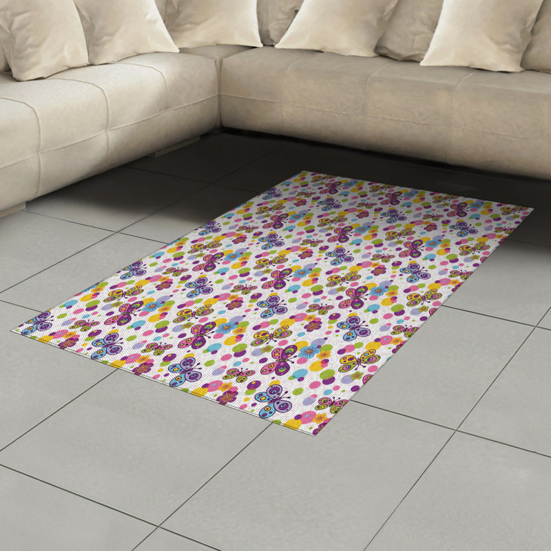 Butterfly High Density Long Fiber Poly Threads Decorative Area Rug Carpet, Rectangle 4' x 5'8"
