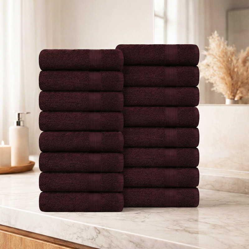 Como Bath Towel Set 100% Cotton Super Soft and Absorbent, Brown, Bath Towels - 16 Pack