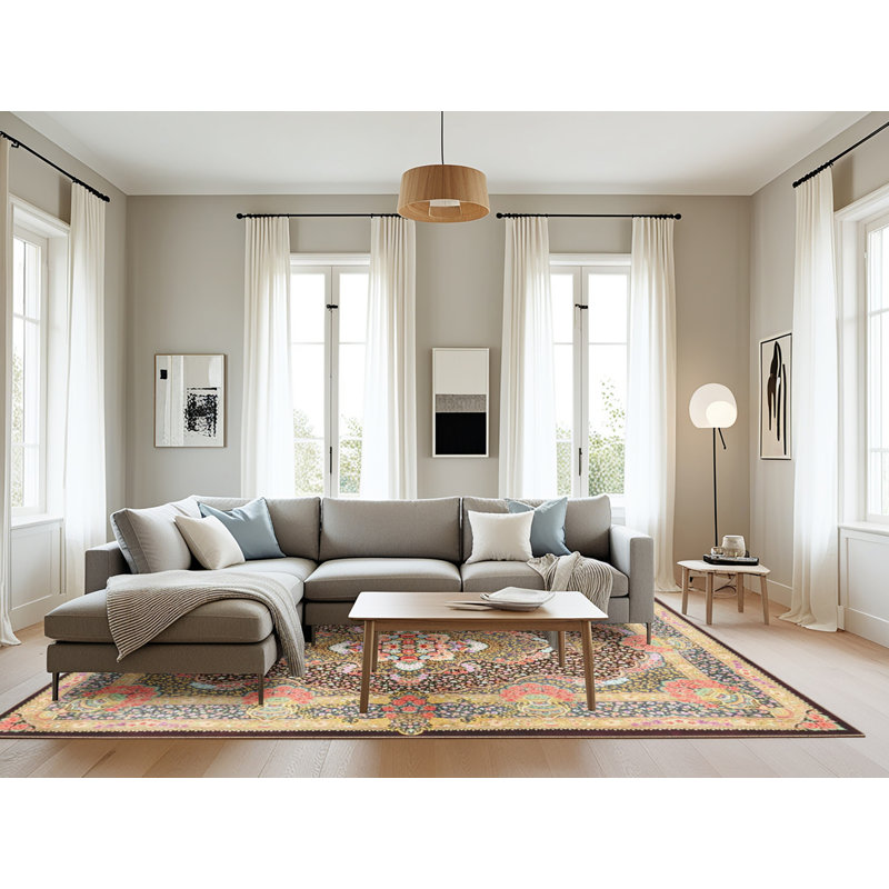 Tapis brun foncé/brun clair/vert traditionnel, Rectangle 8 pi x 12 pi