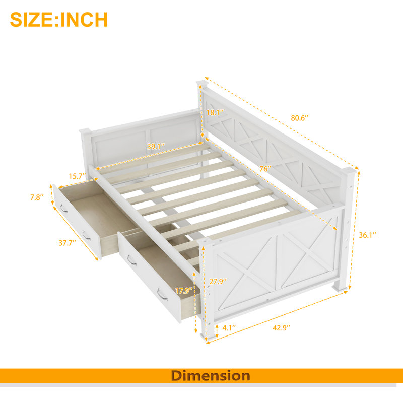 Twin Size Wooden Modern And Rustic Casual Style Daybed, Cream White