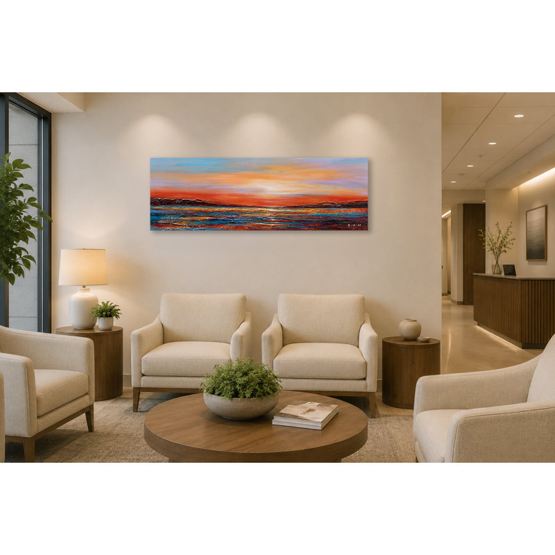 Reproduction d'art sur toile tendue, "Modern Coastal Sunset"
