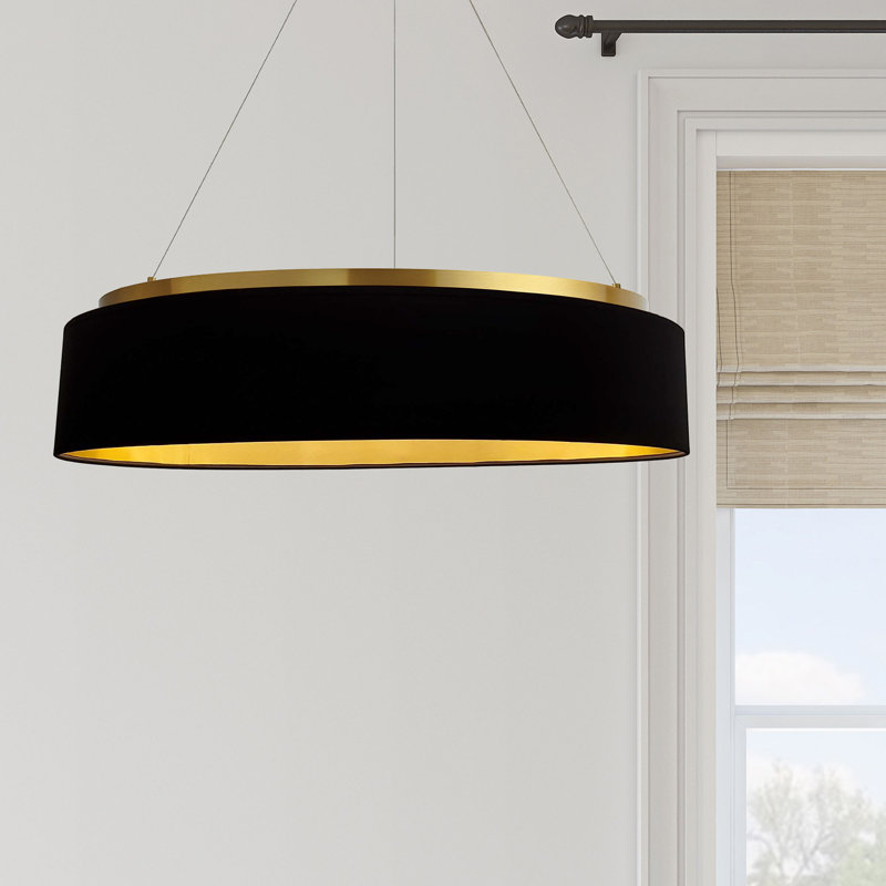 Brackeen Dimmable LED Drum Chandelier, Aged Brass, 6" H x 26" W x 26" D, Black/Gold