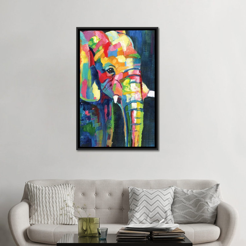 «Vibrant Elephant» par Nan - impression, Cadre noir, H 48 po x l 32 po x P 1,5 po