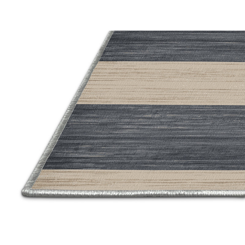 Machine Washable Horizontal Stripes Beige Area Rug, Runner 2' x 5'