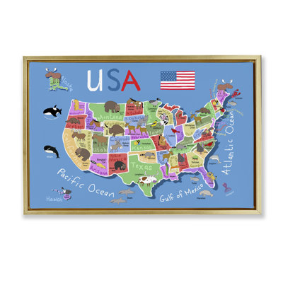 Toile flottante encadrée «United States Animal Map» par Carla Daly