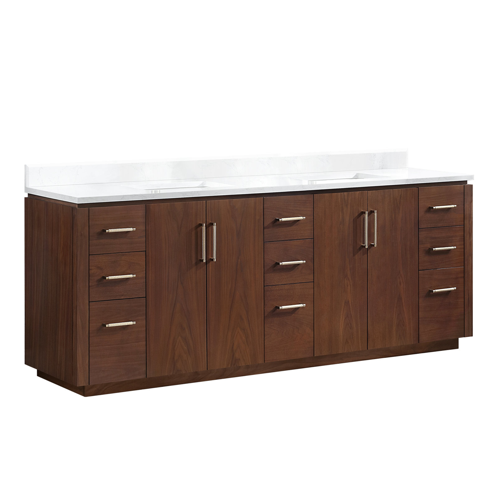 Cloverfield 84'' Double Bathroom Vanity, Natural Walnut, Gold