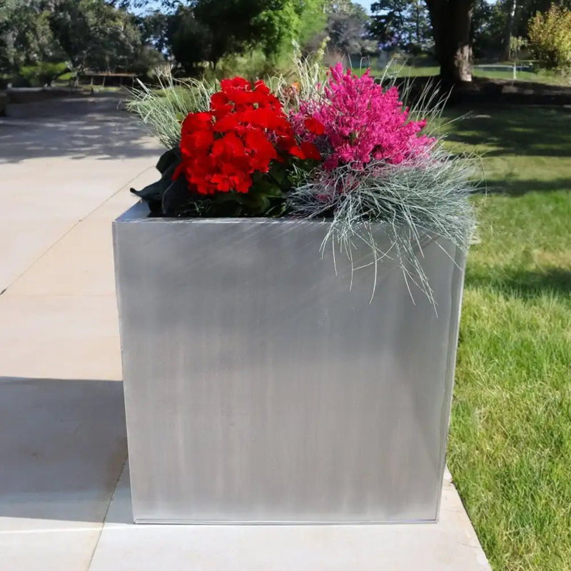 Babrow Metal Planter Box, 30cm H x 30cm W x 30cm D, Silver