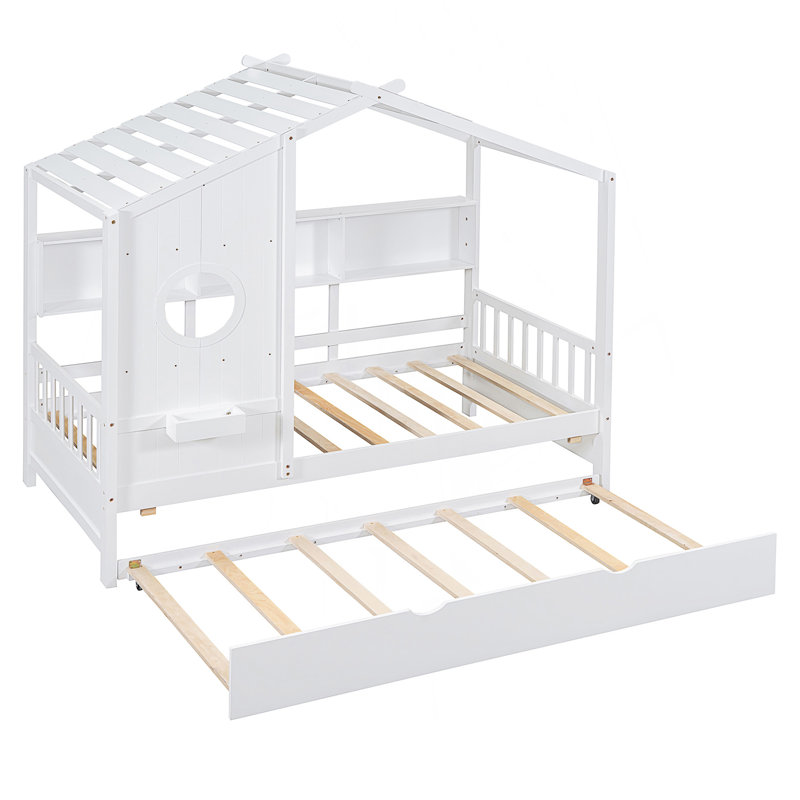 Lit en bois avec couchette, Lit simple, Blanc
