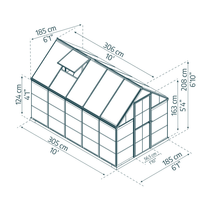 Hobby Greenhouse, 208cm H x 185cm W x 306cm D