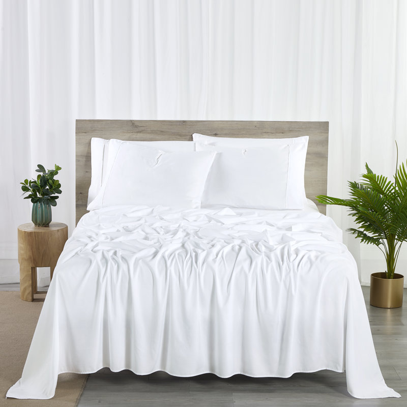 Bibb Home 2000 Count 6-Piece Rayon From Bamboo Sheet Set with Snug Grip, Full / Double Sheet Set with 4 Pillowcases, White